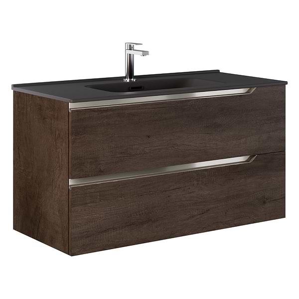 Duo Weathered Oak 40" Single Vanity with Integrated Black Ceramic Top
