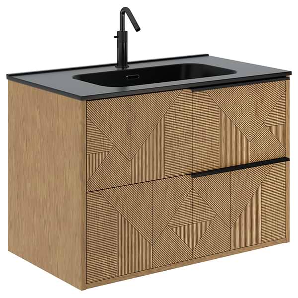 Close Out - Kora Geo Faux Fluted 32" Single Vanity with Integrated Black Ceramic Top & Black Handles