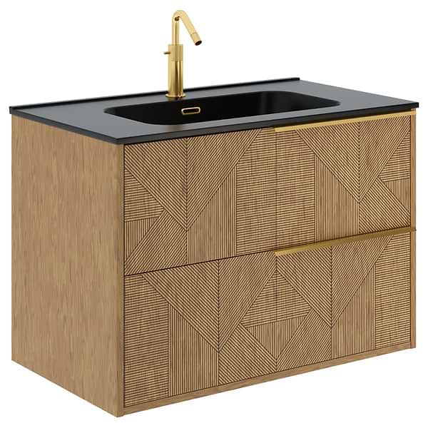 Close Out - Kora Geo Faux Fluted 32" Single Vanity with Integrated Black Ceramic Top & Gold Handles