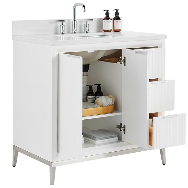 Bungalow White and Silver 36" Single Vanity with Pure White Quartz Top