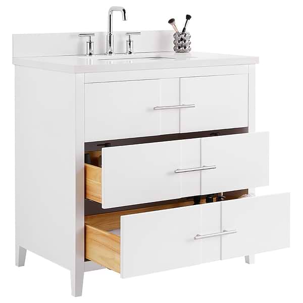 Iconic White and Silver 36" Single Vanity with Pure White Quartz Top