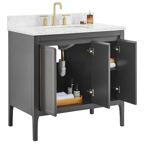 Province Charcoal and Gold 36" Single Vanity with Carrara Marble Top; in Gray & Gold; in Style Ideas Classic, Contemporary