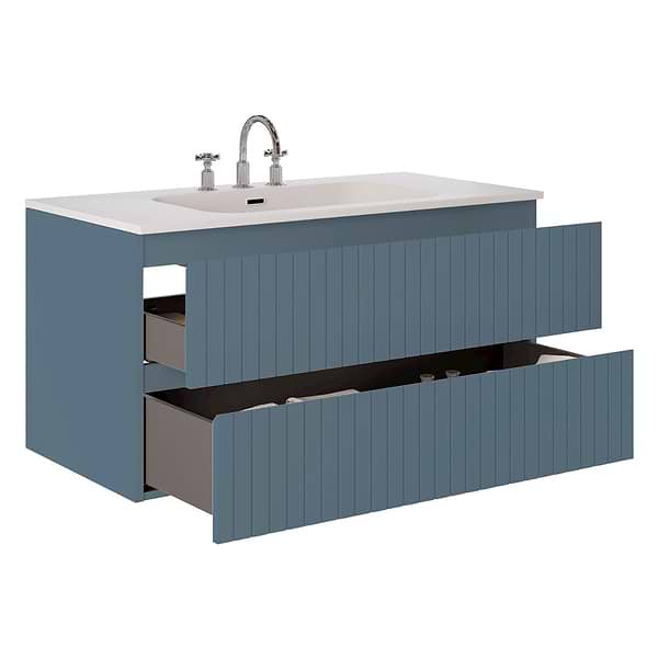 Adeline Denim Blue 42" Single Vanity with Integrated Solid Surface Top
