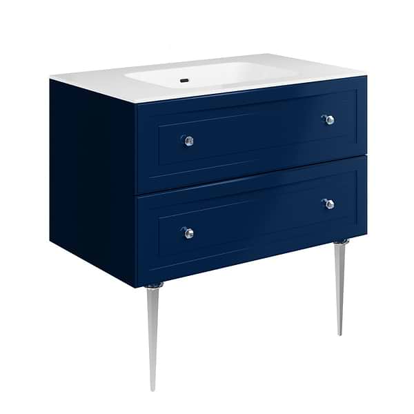 Alma Blue 36" Vanity with Chrome Legs & Knobs with Integrated White Solid Surface Top