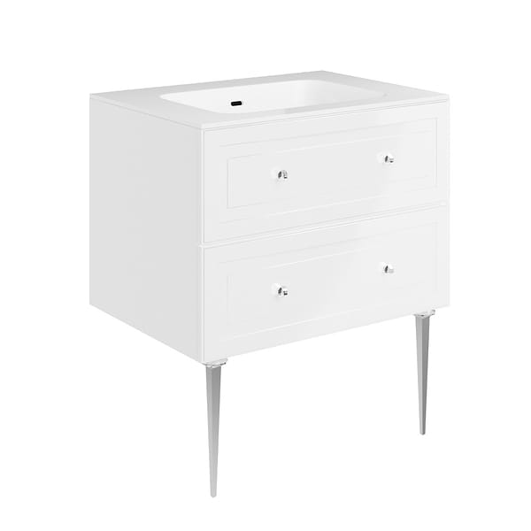 Alma White 30" Vanity with Chrome Legs & Knobs with Integrated White Solid Surface Top