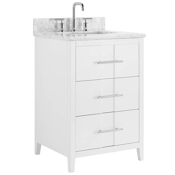 Iconic White and Silver 24" Single Vanity with Carrara Marble Top