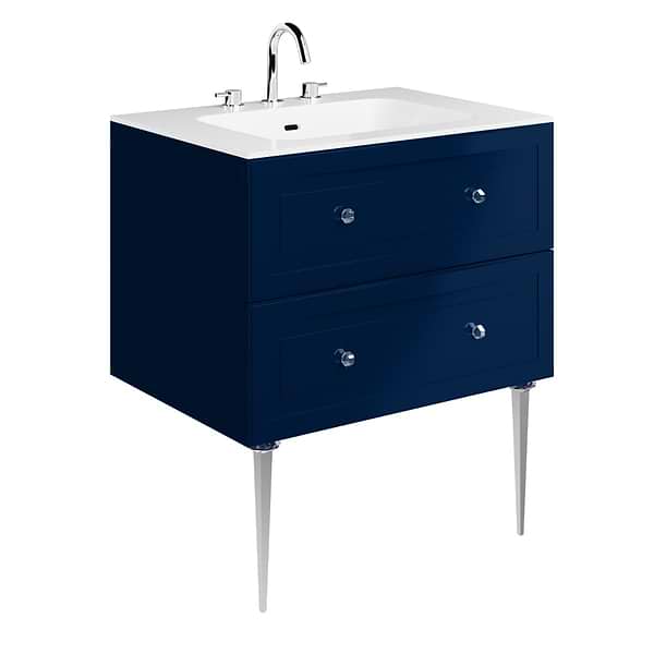 Alma Blue 30" Vanity with Chrome Legs & Knobs with Integrated White Solid Surface Top