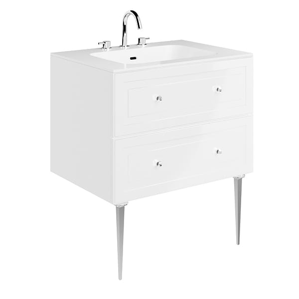 Alma White 30" Vanity with Chrome Legs & Knobs with Integrated White Solid Surface Top