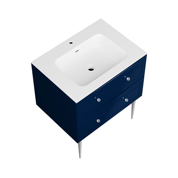 Alma Blue 30" Vanity with Chrome Legs & Knobs with Integrated White Solid Surface Top
