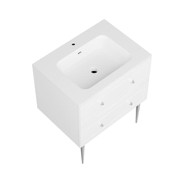 Alma White 30" Vanity with Chrome Legs & Knobs with Integrated White Solid Surface Top