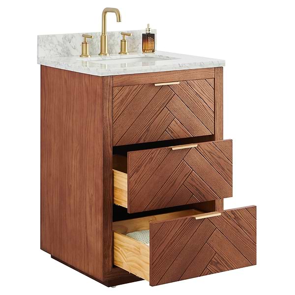 Marilyn Woodgrain 24" Single Vanity with Carrara Marble Top
