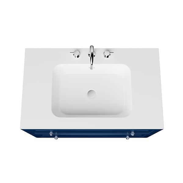 Alma Blue 36" Vanity with Chrome Legs & Knobs with Integrated White Solid Surface Top