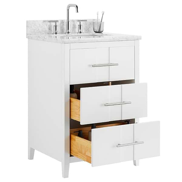 Iconic White and Silver 24" Single Vanity with Carrara Marble Top