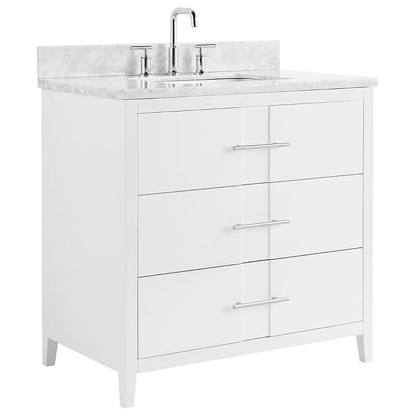 Iconic White and Silver 36" Single Vanity with Carrara Marble Top