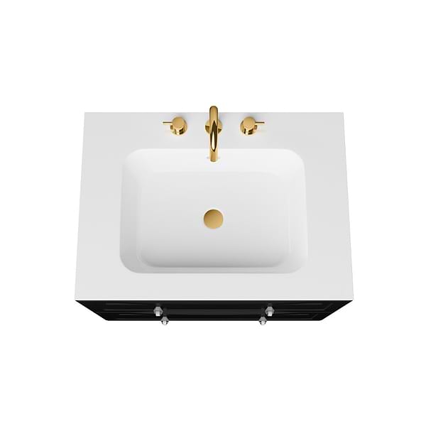 Alma Black 30" Vanity with Gold Legs & Knobs with Integrated White Solid Surface Top