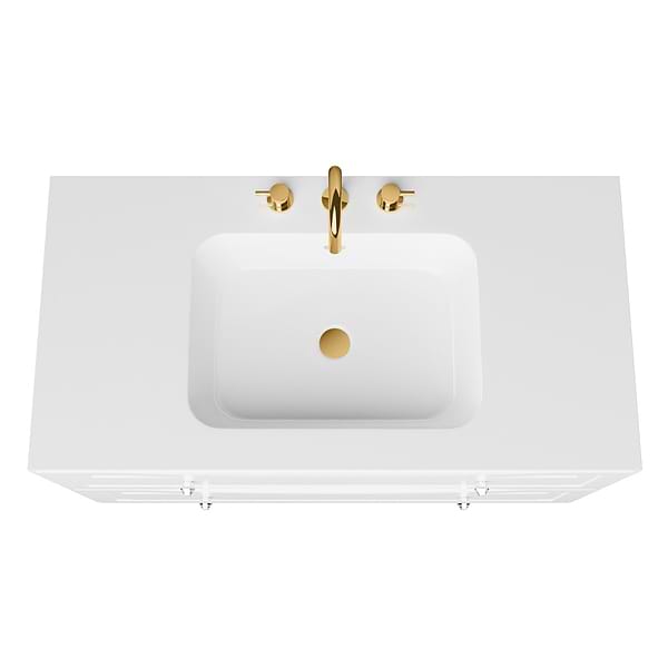 Alma White 42" Vanity with Gold Legs & Knobs with Integrated White Solid Surface Top