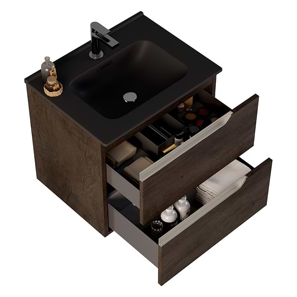 Duo Weathered Oak 24" Single Vanity with Integrated Black Ceramic Top