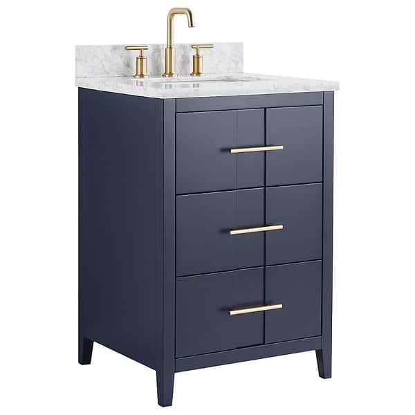 Iconic Navy and Gold 24" Single Vanity with Carrara Marble Top