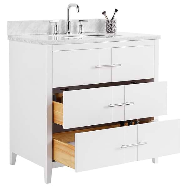 Iconic White and Silver 36" Single Vanity with Carrara Marble Top