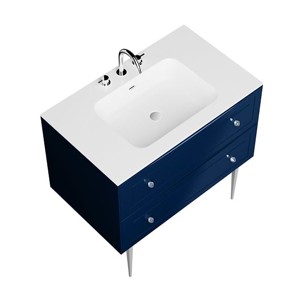 Alma Blue 36" Vanity with Chrome Legs & Knobs with Integrated White Solid Surface Top