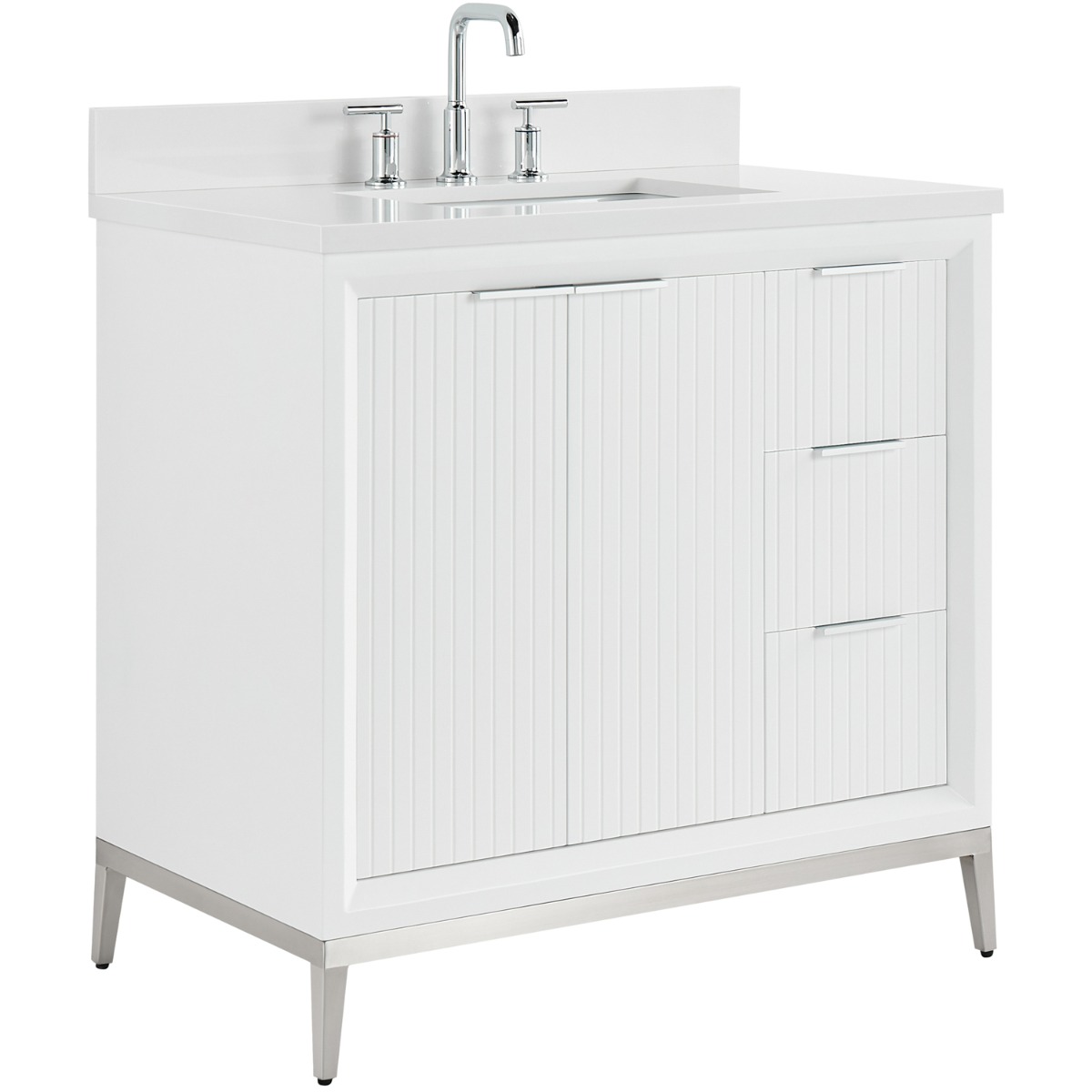 Bungalow White and Silver 36" Single Vanity with Pure White Quartz Top