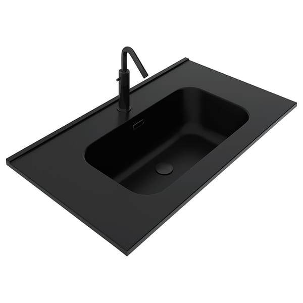 Close Out - Kora Geo Faux Fluted 32" Single Vanity with Integrated Black Ceramic Top & Black Handles