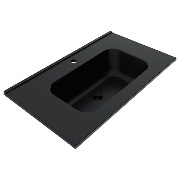 Close Out - Kora Geo Faux Fluted 32" Single Vanity with Integrated Black Ceramic Top & Gold Handles
