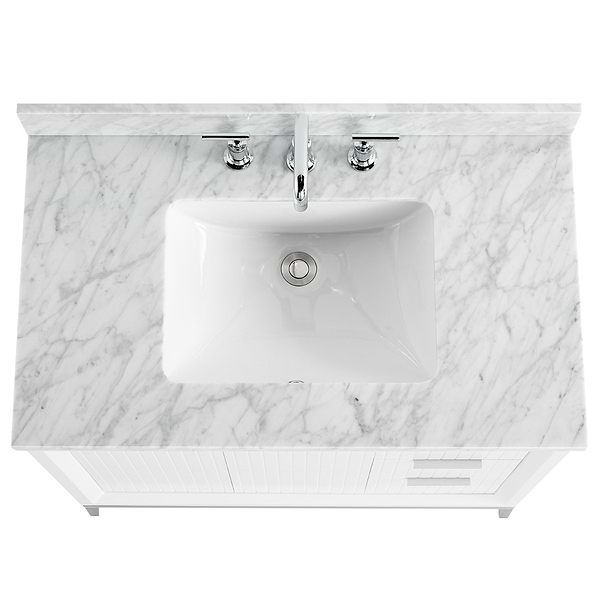 Bungalow White and Silver 36" Single Vanity with Carrara Marble Top