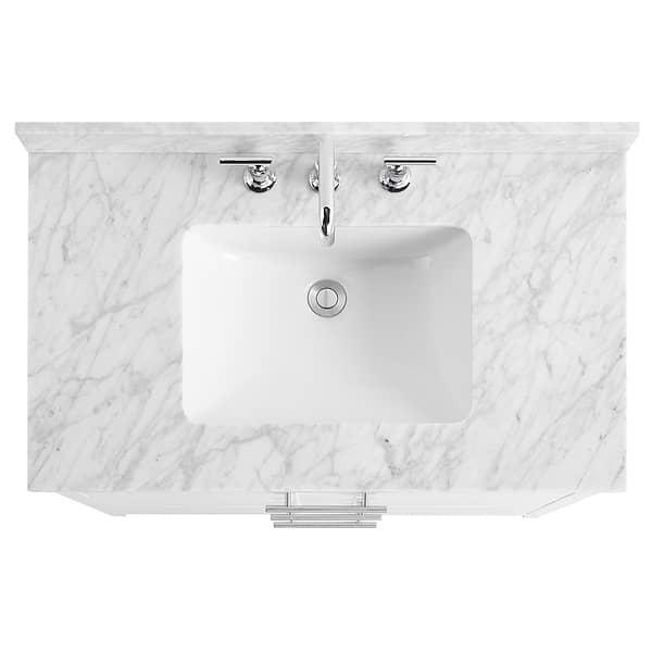 Iconic White and Silver 36" Single Vanity with Carrara Marble Top