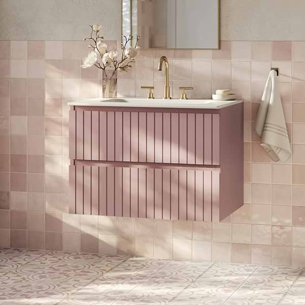 Adeline Rose Pink 30" Single Vanity with Integrated Solid Surface Top; in Style Ideas Modern, Transitional, Whimsical