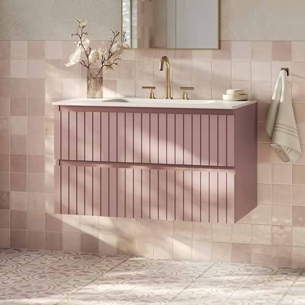 Adeline Rose Pink 36" Single Vanity with Integrated Solid Surface Top; in Style Ideas Modern, Transitional, Whimsical