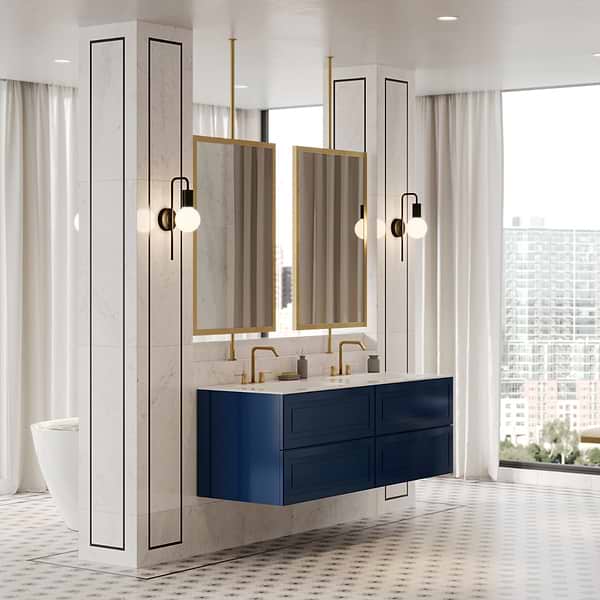Alma Blue 30" Vanity with Integrated White Solid Surface Top; in Blue; in Style Ideas Classic, Contemporary, Transitional