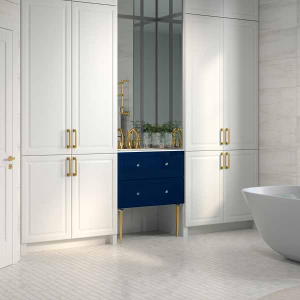 Alma Blue 30" Vanity with Gold Legs & Knobs with Integrated White Solid Surface Top; in Blue; in Style Ideas Classic, Contemporary, Transitional