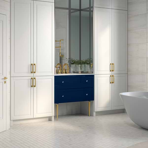 Alma Blue 36" Vanity with Gold Legs & Knobs without Top; in Blue; in Style Ideas Classic, Contemporary, Transitional