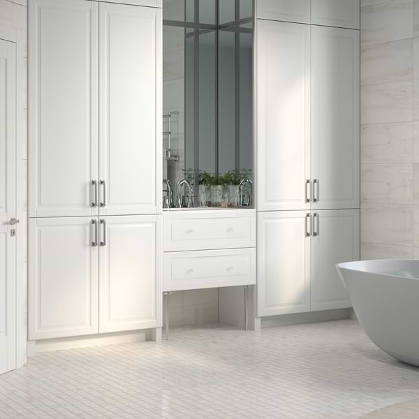 Alma White 30" Vanity with Chrome Legs & Knobs with Integrated White Solid Surface Top; in White; in Style Ideas Classic, Contemporary, Transitional