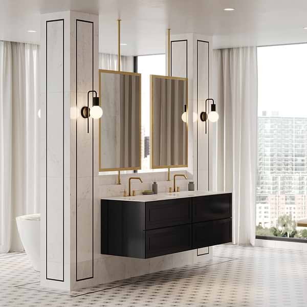 Alma Black 30" Vanity with Integrated White Solid Surface Top; in Black; in Style Ideas Classic, Contemporary, Transitional