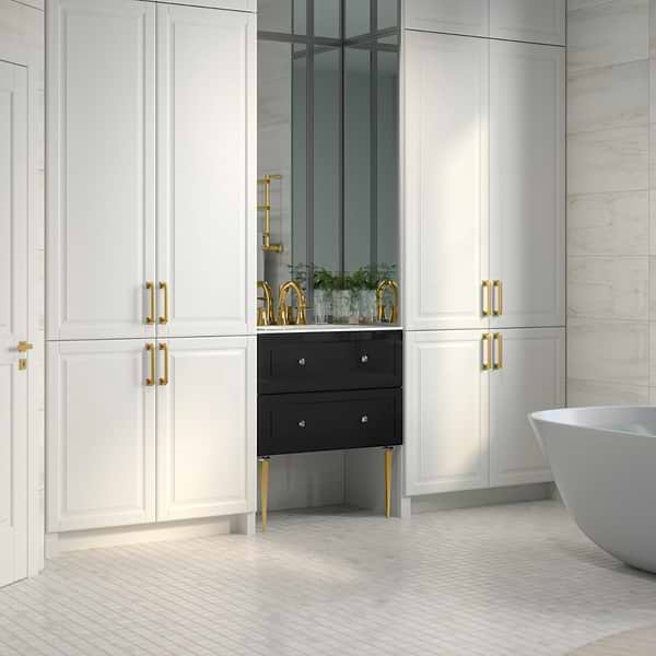 Alma Black 30" Vanity with Gold Legs & Knobs with Integrated White Solid Surface Top; in Black; in Style Ideas Classic, Contemporary, Transitional