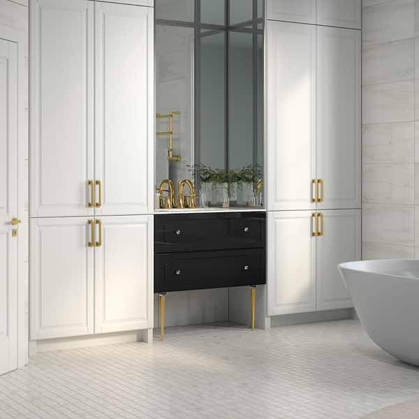 Alma Black 36" Vanity with Gold Legs & Knobs without Top; in Black; in Style Ideas Classic, Contemporary, Transitional