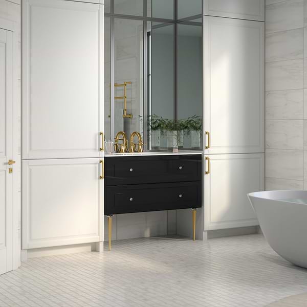 Alma Black 42" Vanity with Gold Legs & Knobs without Top; in Black; in Style Ideas Classic, Contemporary, Transitional