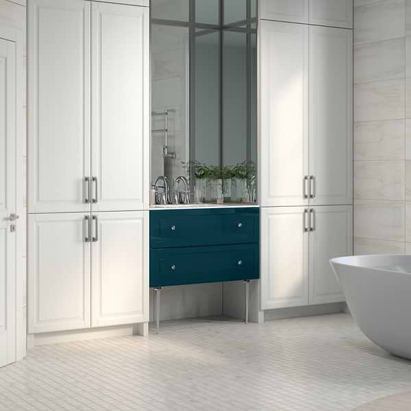 Alma Turquoise 36" Vanity with Chrome Legs & Knobs with Integrated White Solid Surface Top; in Turquoise; in Style Ideas Classic, Contemporary, Transitional