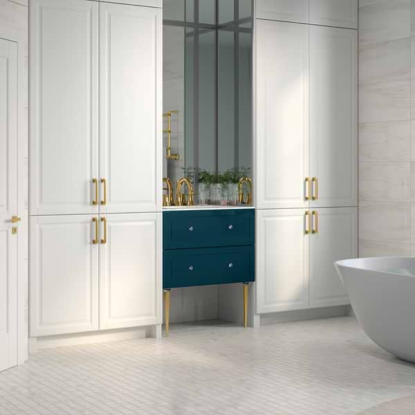 Alma Turquoise 36" Vanity with Gold Legs & Knobs with Integrated White Solid Surface Top; in Turquoise; in Style Ideas Classic, Contemporary, Transitional