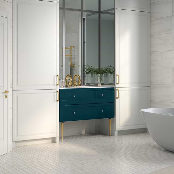 Close Out - Alma Turquoise 42" Vanity with Gold Legs & Knobs without Top; in Turquoise; in Style Ideas Classic, Contemporary, Transitional