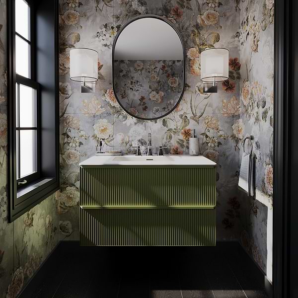 Astor Olive 36" Single Vanity without Top; in Green; in Style Ideas Art Deco, Classic, Contemporary, Mid Century, Modern, Transitional