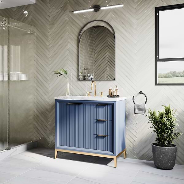 Bungalow Navy and Gold 36" Single Vanity without Top; in Blue; in Style Ideas Classic, Mid Century, Modern, Traditional, Transitional