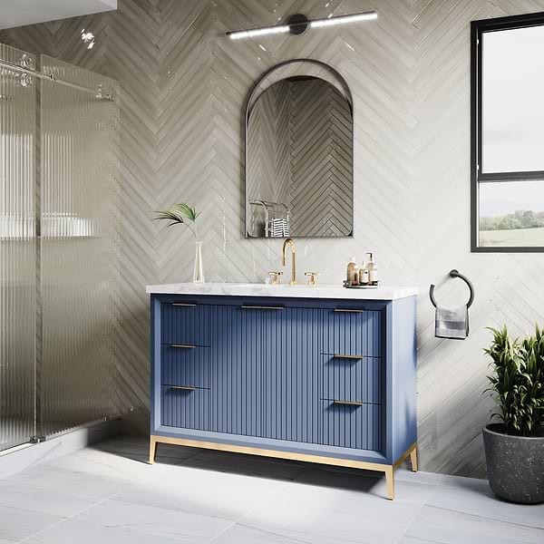 Bungalow Navy and Gold 48" Single Vanity with Carrara Marble Top