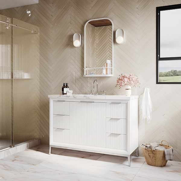 Bungalow White and Silver 48" Single Vanity with Pure White Quartz Top