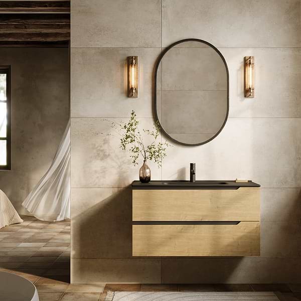 Duo Blonde Wood 40" Single Vanity with Integrated Black Ceramic Top