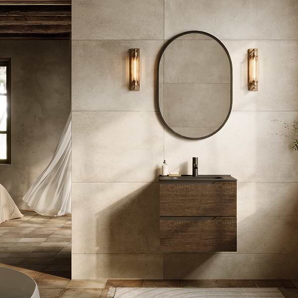 Duo Weathered Oak 24" Single Vanity with Integrated Black Ceramic Top