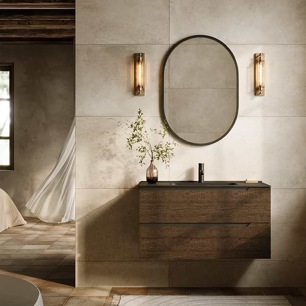 Duo Weathered Oak 40" Single Vanity with Integrated Black Ceramic Top