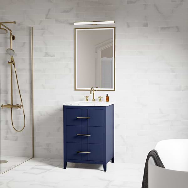 Iconic Navy and Gold 24" Single Vanity with Carrara Marble Top